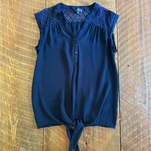 The Limited Navy Blouse with Tie Waist